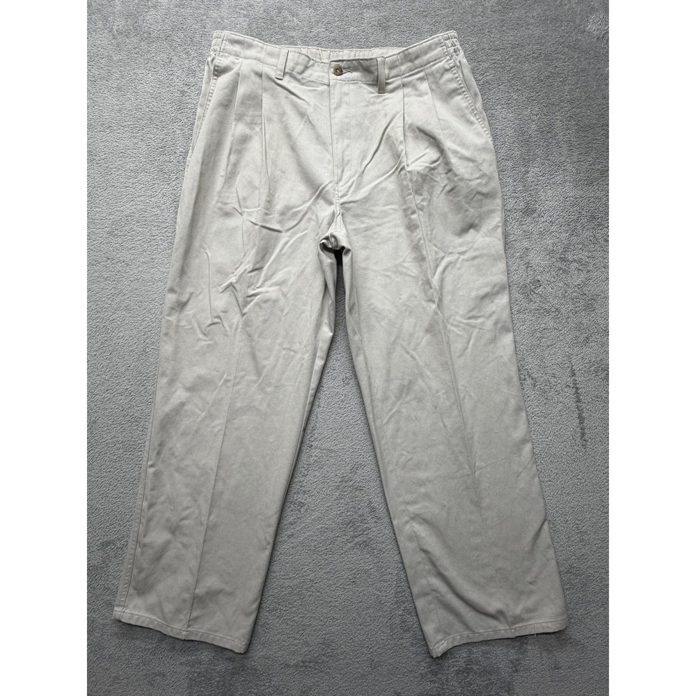Towncraft Pants Mens Measured 34x28‎ Khaki Wrinkle Free Pleated Elastic Waist